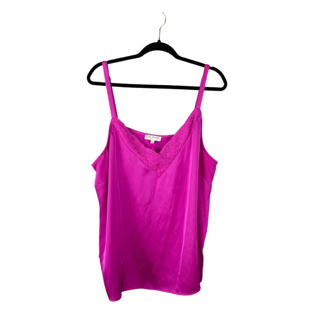 Skies Are Blue Curvy Satin Lace Trim Camisole Pink 2X Adjustable Straps Tank